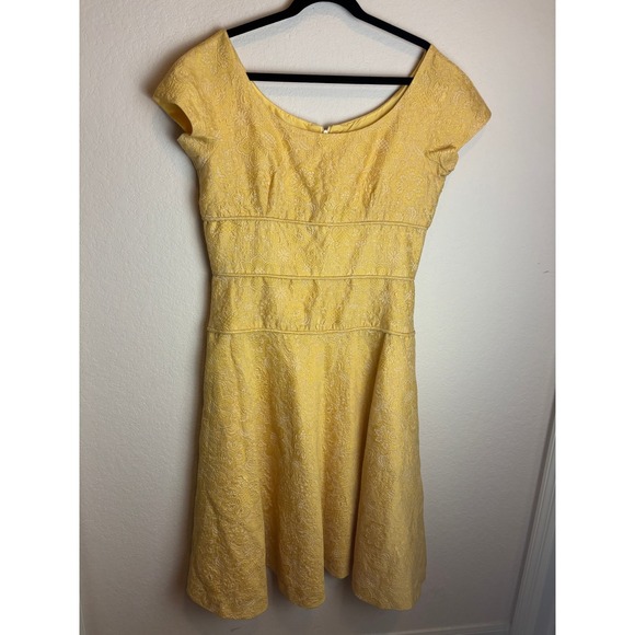 Barbara Tfank Yellow Floral Brocade Fit & Flare Dress Made in USA - Picture 1 of 10
